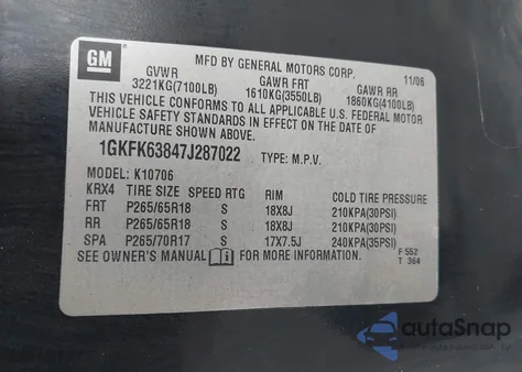 2007 GMC Yukon Denali z USA, uszkodzony, nr VIN 1GKFK63847J287022